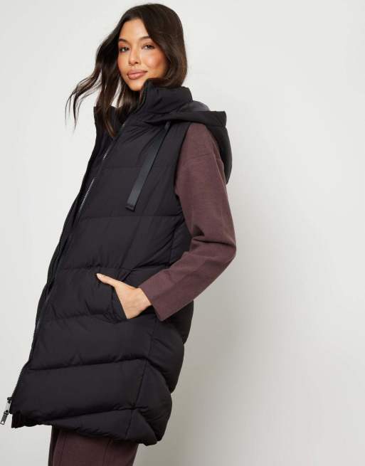 Threadbare Longline padded gilet in black in black, 4 of 7