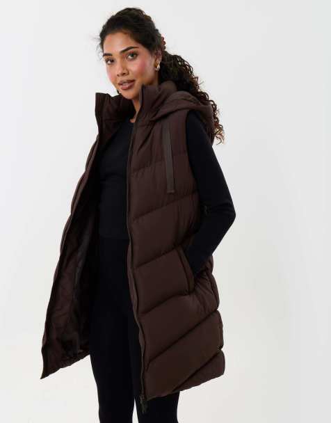 Threadbare Longline padded gilet in chocolate brown - view 1