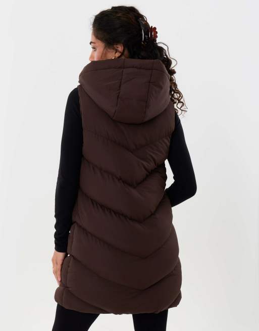 Threadbare Longline padded gilet in chocolate brown, 2 of 4