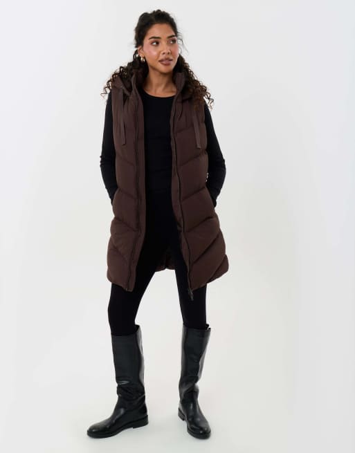 Threadbare Longline padded gilet in chocolate brown, 4 of 4