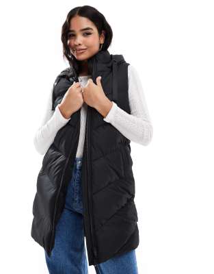 Threadbare Threadbare longline padded gilet with hood in black