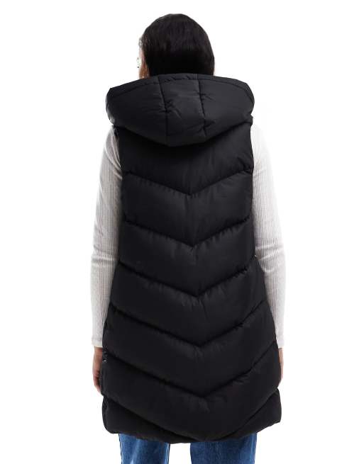 Threadbare longline padded gilet with hood in black ASOS