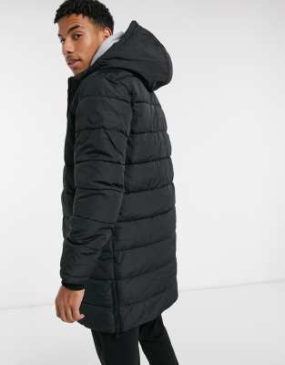 threadbare longline padded jacket in black