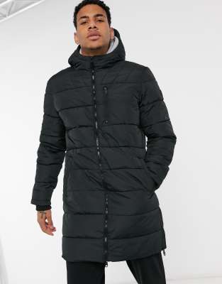 threadbare longline padded jacket in black