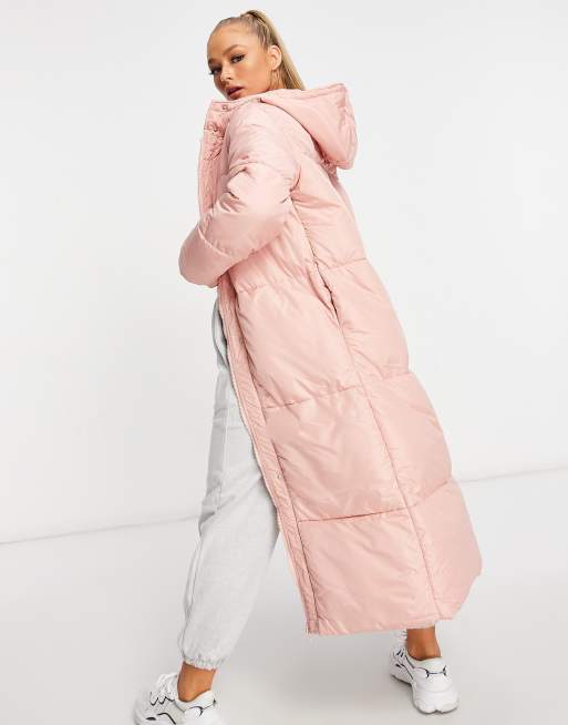 Pink long puffer clearance coat