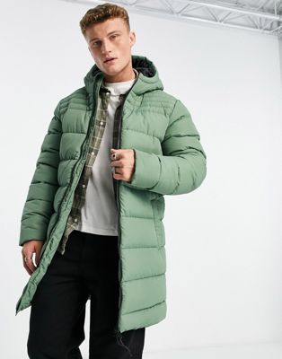 Threadbare longline puffer jacket with hood in pale green - ASOS Price Checker