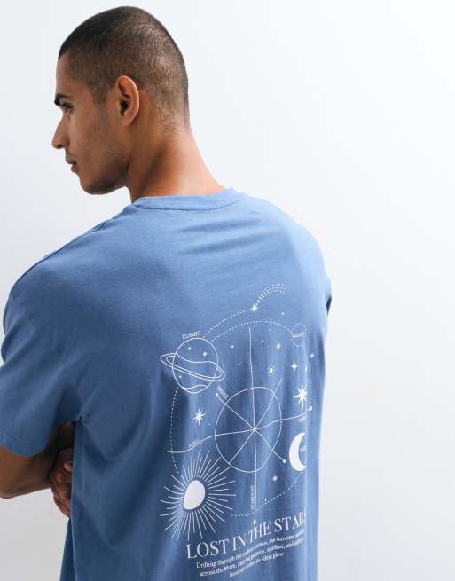 Threadbare Lost in the Stars T-shirt med print på ryggen i relaxed fit i vintageblå, 1 af 5