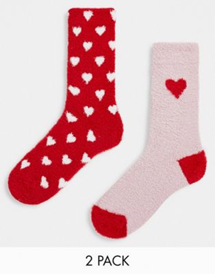 Threadbare - Lot de 2 paires de chaussettes confort à motif cœur - Rouge et rose | ASOS