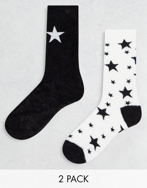 Threadbare - Lot de 2 paires de chaussettes douillettes à motif étoile - Noir et crème