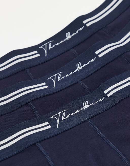 Threadbare - Lot de 3 boxers en coton avec taille à logo - Bleu marine, 3 de 3