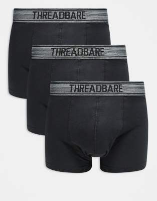 Threadbare - Lot de 3 boxers taille basse avec taille à logo - Noir