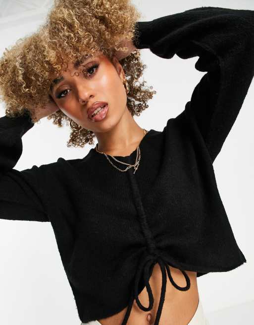 Threadbare – Lottie – Pullover in Schwarz mit Raffung vorne