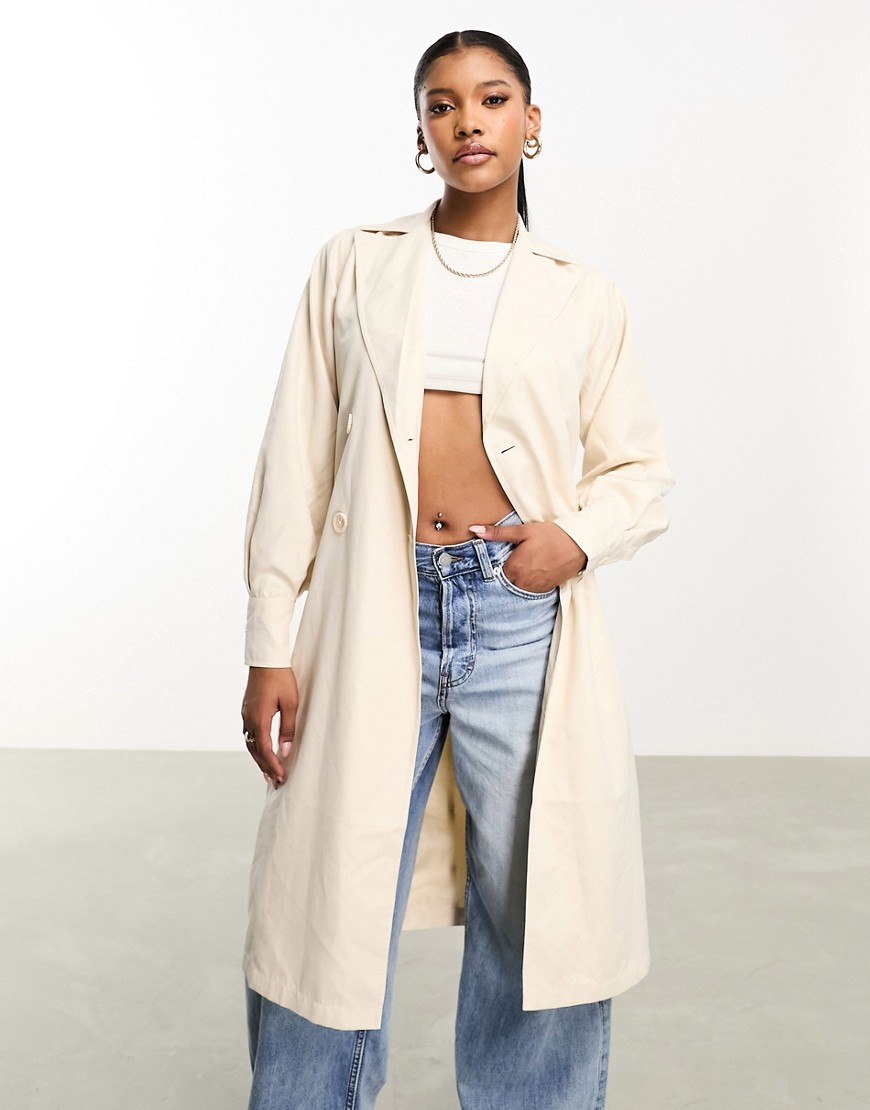 Threadbare Louise belted trench coat in stone-Neutral