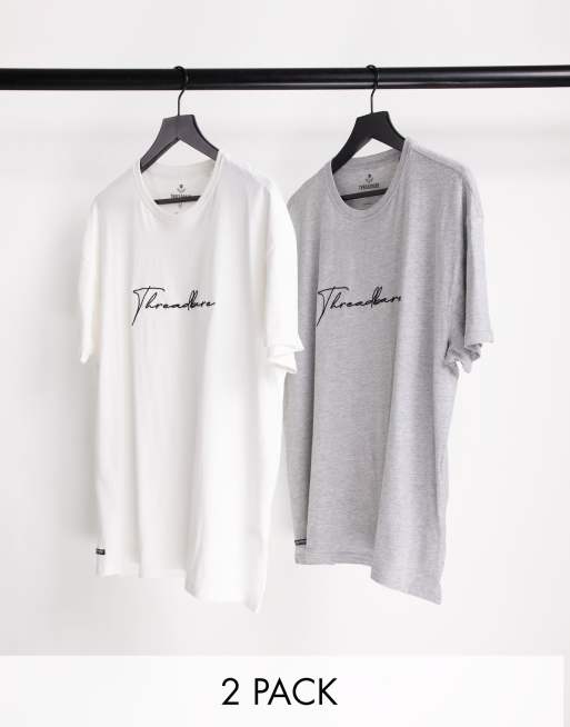 Threadbare lounge 2 pack script logo t shirt in grey and cream