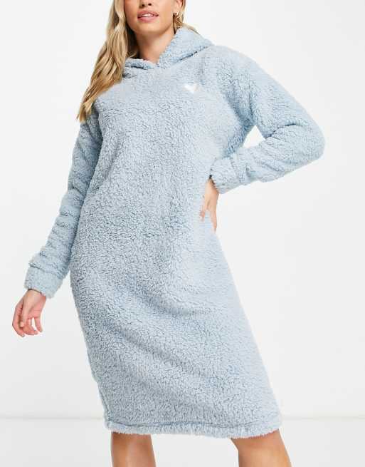 Threadbare lounge sweetpear oversize hoodie dress in pale blue sherpa