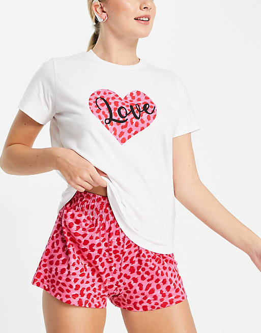 Threadbare love leopard short pajama set in pink and gray | ASOS