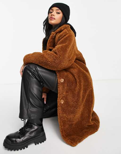 Threadbare - Lulu - Oversized borgjas met lange pasvorm in bruin