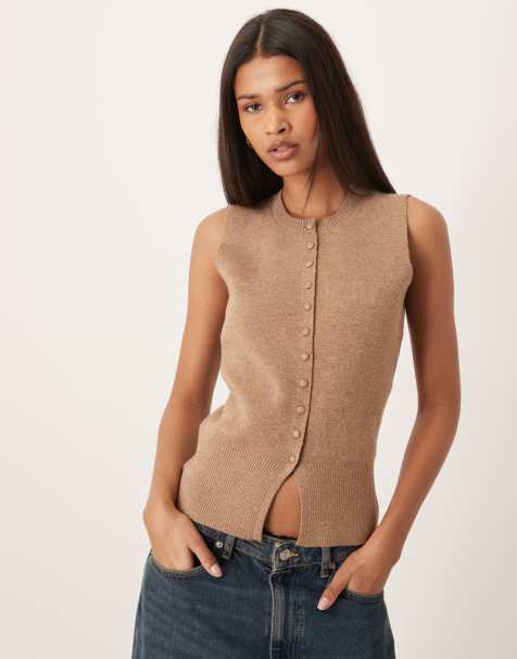 Threadbare - Lys beige cardigan-vest med rund hals - view 1