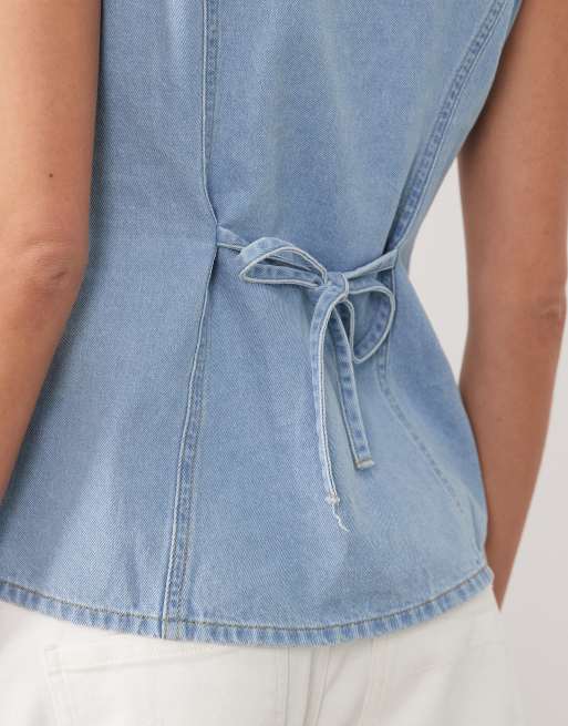 Threadbare - Lyseblå denimvest med V-hals, 3 af 4