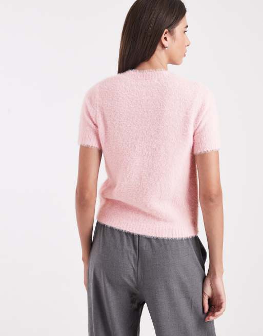 Threadbare - Lyserød kortærmet T-shirt i vamset strik, 3 af 4
