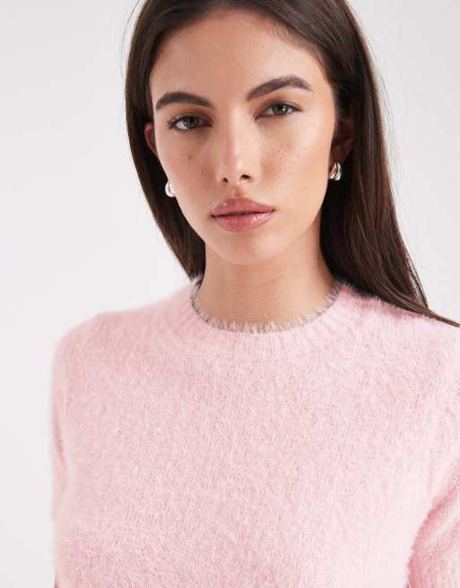 Threadbare - Lyserød kortærmet T-shirt i vamset strik, 4 af 4