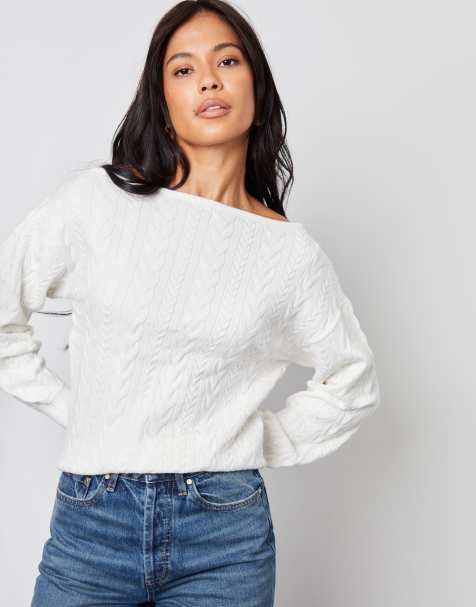 Threadbare 'mable' slash neck cable knit jumper in stone