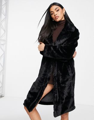 Threadbare Mae faux fur coat in black