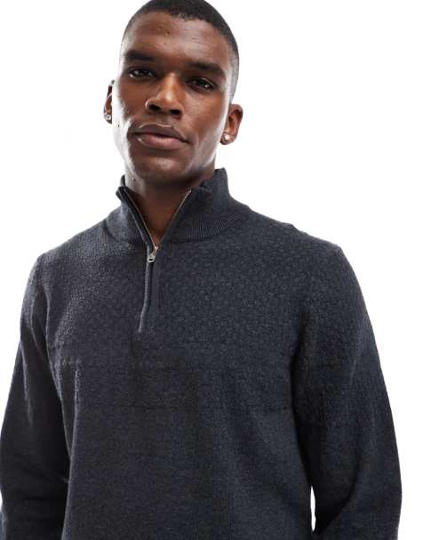 Threadbare - Maglione antracite con zip corta - view 1