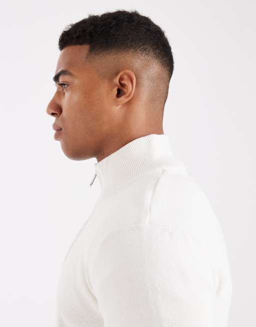 Threadbare - Maglione bianco con zip corta, 4 di 5