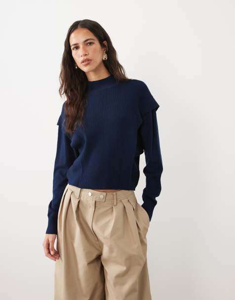 Threadbare - Maglione blu navy con maniche a pipistrello e collo alto - view 1
