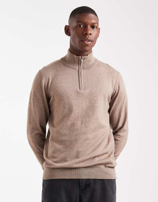 Threadbare - Maglione color talpa con zip corta