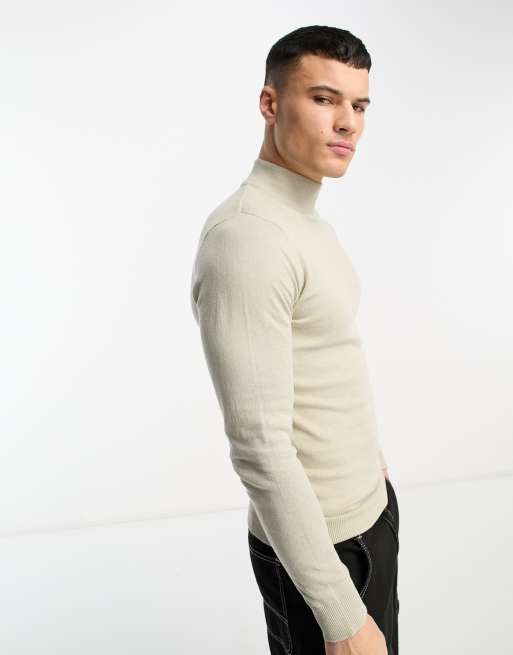Threadbare - Maglione con collo alto in cotone color avena