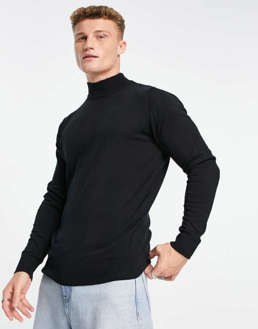 Threadbare - Maglione con collo alto nero in cotone