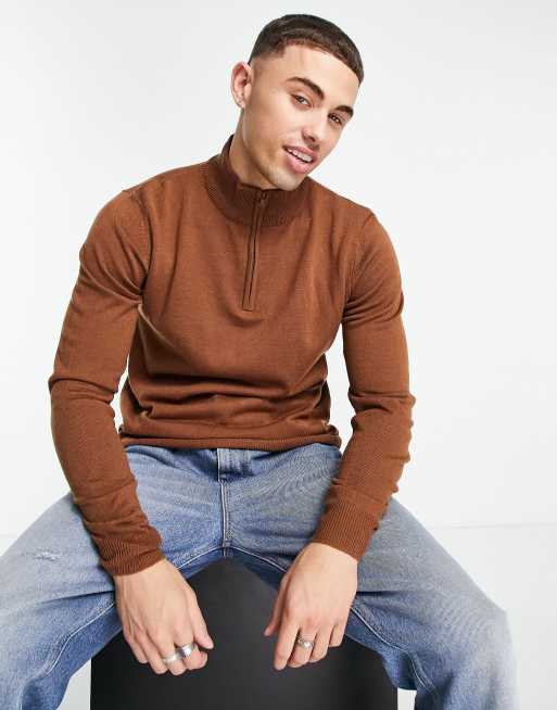 Threadbare - Maglione con scollo a imbuto in tessuto soft touch con cerniera lampo corta colore rame