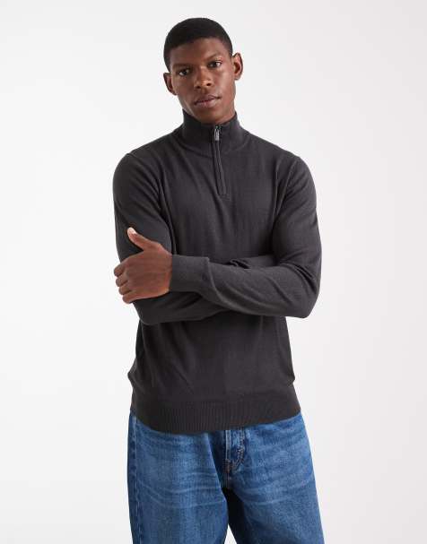 Threadbare - Maglione grigio antracite con zip corta - view 1