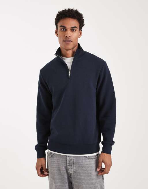 Threadbare - Maglione in pile color blu navy con zip corta