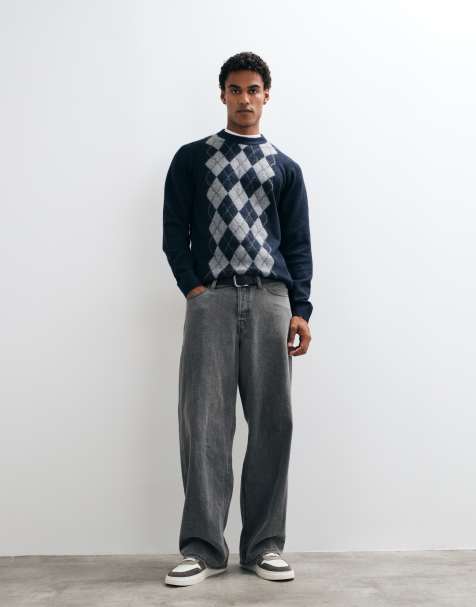 Threadbare maglione lavorato a maglia a rombi con girocollo blu navy - view 1