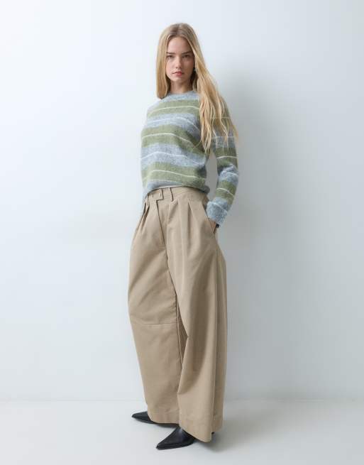 Threadbare maglione lavorato a maglia spazzolato girocollo a righe grigio e verde, 4 di 5