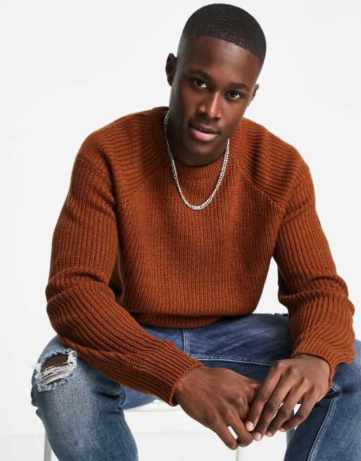 Threadbare - Maglione oversize lavorato a coste inglesi color castano ramato
