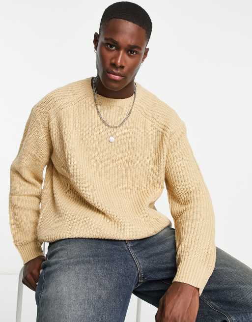 Threadbare - Maglione oversize lavorato a coste inglesi color latte di avena