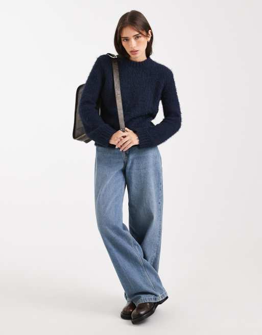 Threadbare - Maglione soffice morbido al tatto girocollo blu navy, 2 di 4
