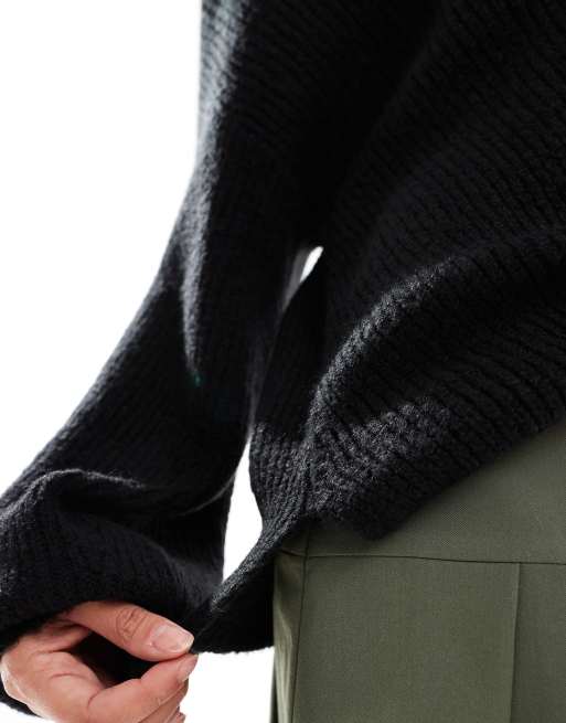Threadbare - Maglione soffice nero extra largo con scollo a V, 3 di 4