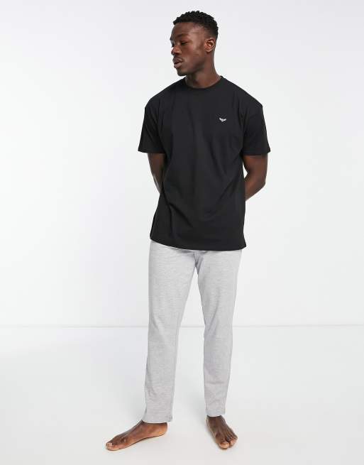 Threadbare – Mall – Langes Lounge-Set in Schwarz und Grau meliert