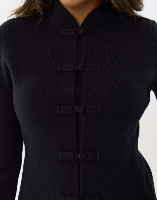 Threadbare Mandarin style knitted cardigan in black, 5 of 5