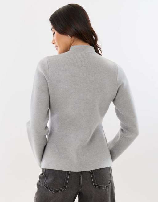 Threadbare Mandarin style knitted cardigan in grey, 2 of 4