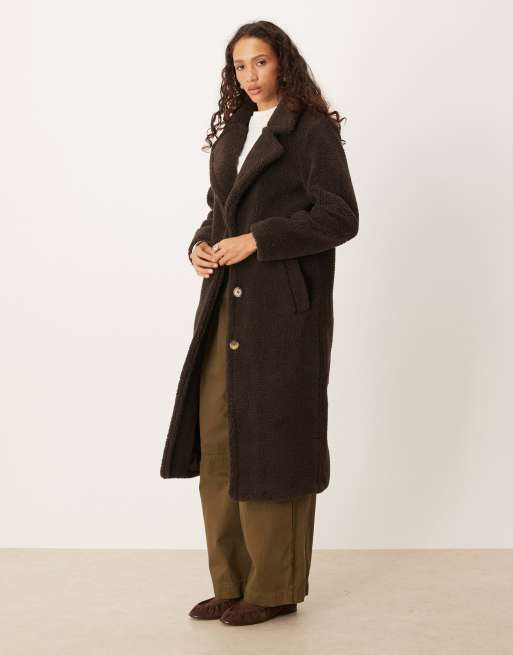 Threadbare - Manteau long imitation peau de mouton - Marron chocolat, 2 de 4