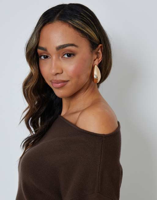 Threadbare 'marilyn' slash neck knitted jumper in chocolate, 3 of 4