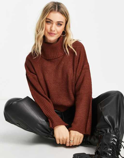 Threadbare marina oversized roll neck jumper in chocolate brown | ASOS