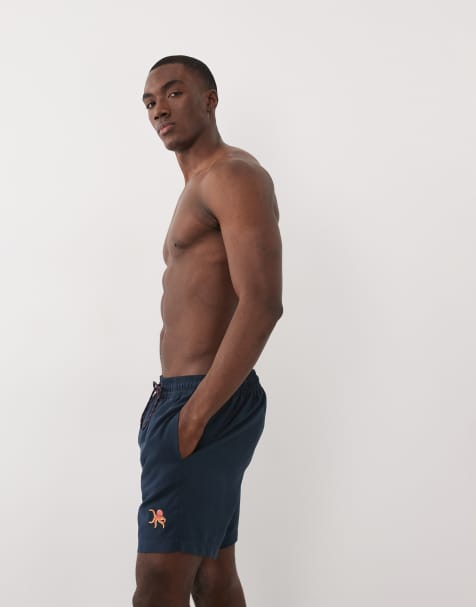 Threadbare – Marinblå badshorts med palmtryck - view 1