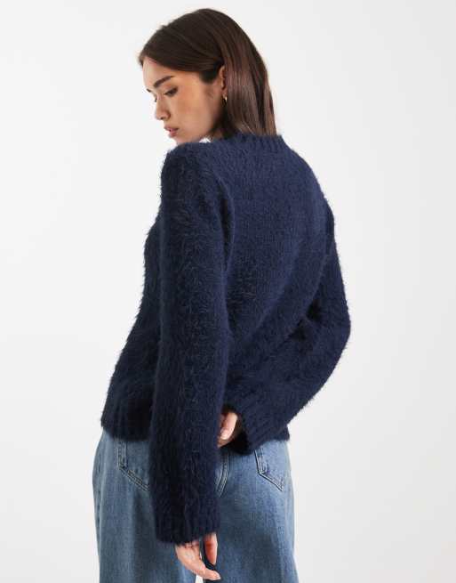 Threadbare – Marinblå, fluffig, mjuk tröja med rund halsringning, 4 av 4